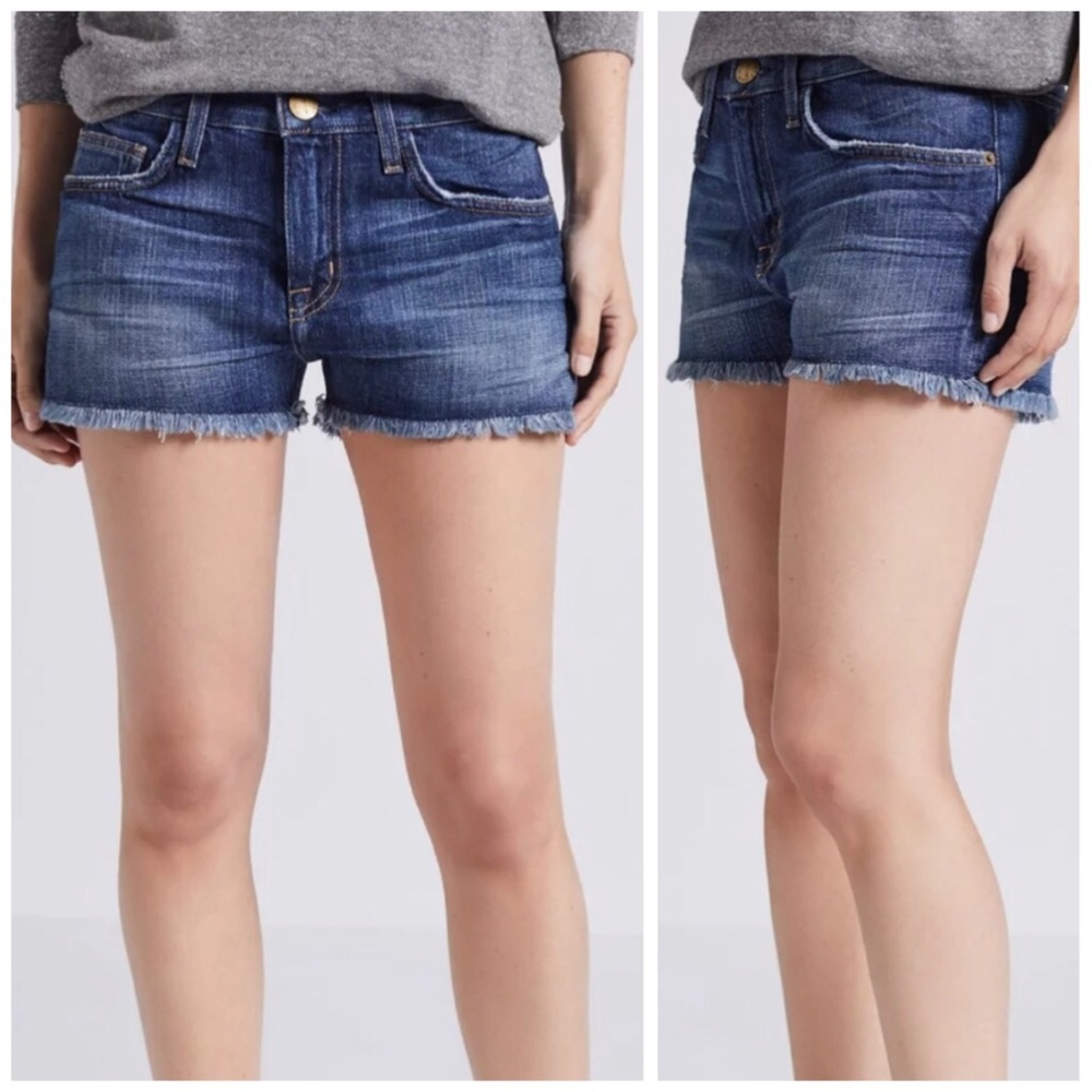 Current/Elliott Blue Frayed Hem Denim Jean Shorts